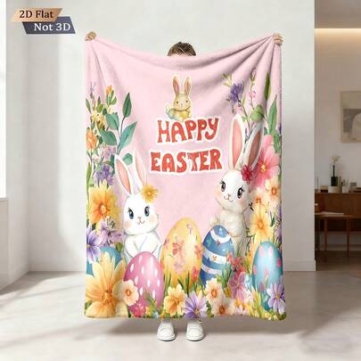 1pc Colorful Easter Bunny Printed Soft Flannel Blanket, Comfortable Throw Blanket For Sofa, Bedroom, Study, Dorm, Office Bed, Camping, Versatile Gift, Suitable For All Seasons, Great For Girls, Boys And Room Decor