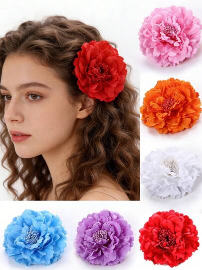 2 Stück Blumen Haarclips für Frauen, Pfingstrosen Haarclips Haarspangen mit künstlichen Blumen, Haaraccessoires für Urlaub, Strandparty, Boho Clips für Mädchen Hochzeit, Haarspange