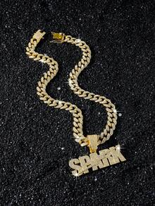 1pc Men's Fully Iced-Out Hip Hop Cuban Link Chain With English Letter Pendant Necklace - Style a - View 8