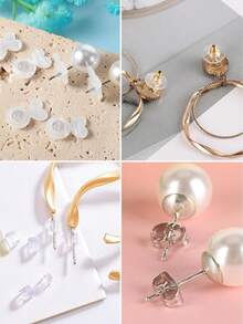 200/600个耳钉背扣，10种款式透明塑料耳钉金属橡胶硅胶耳钉背扣子弹头耳堵替换套装，适用于鱼钩耳钉、耳环 - Earring Backs - 查看 5