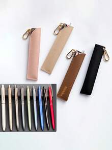 便携式油漆笔袋,触控笔收纳袋挂件,带扣笔盒,商务办公笔,按压式签名笔,0.5mm黑色墨水凝胶笔,金属复古笔杆,速干。(1支按压式签名笔 + 1支带收纳袋的笔) - 荔枝紋 - 查看 11