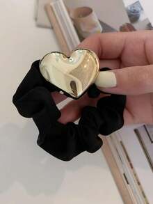 2个金属心形发圈，简约黑色马尾发圈 - 彩色 - 查看 5