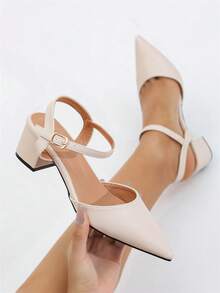 Sandalias de tacón grueso sexy tipo chanclas para mujer, nuevos tacones altos de punta cerrada, cómodos y elegantes, con correa trasera, versátiles para primavera/verano - Albaricoque - Ver 1