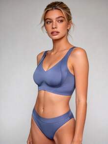 Lilivine Áo ngực có thể điều chỉnh độ che phủ toàn diện, nâng đỡ và hỗ trợ không gọng cho vòng một lớn, thu nhỏ phần dưới ngực, cỡ lớn - Màu xanh lam - Xem 4