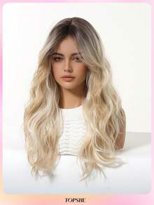 TOPSHE 24-Inch Long Ombre Curly Synthetic Heat-Resistant Wig With Bangs, Suitable For Women Cosplay, Party, Daily Wear, Dance, Wedding And Music Festival - Ombre - View 3