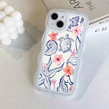 1pc Transparent Wave Shaped Protective Phone Case, Seashell & Sea Turtle Pattern, Suitable For Daily Use, Compatible With IPhone17Air/17pro/17promax/17/16e/16/15/14/13/12/11/X/Xr/8/7 And Galaxy A14/A15/A54/S24/S24Ultra Series - Clear - View 1