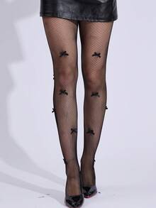 1 Pair Women's Butterfly Fishnet Tights - Sheer Hollow-Out Skinny Pants, Essential For Parties - Black - View 4