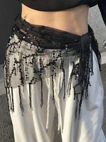 1件套女士街舞腰链和三角巾，爵士/肚皮舞表演腰带，亮片流苏腰带裙腰带，腰部装饰，适合夏季、秋季、万圣节等场合。 - 彩色 - 查看 23