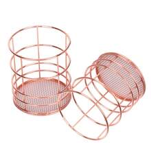2Pcs Pen Holder Round Rose Gold Desktop Storage Basket Metal Mesh Makeup Organizer Box - Multicolor - View 10