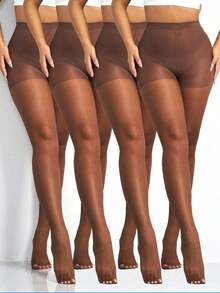 4 Pairs Women's Sexy 20D Coffee Brown Sheer Pantyhose, Fashionable & Minimalist, Comfortable - Multicolor - View 4