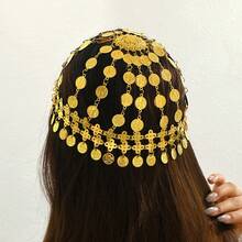 1件阿拉伯风格双层头饰，肚皮舞金币流苏中东阿拉伯新娘头饰配饰 - 均碼 - 查看 1