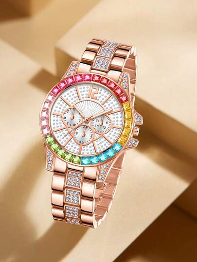 1 件女士合金石英表，配有华丽的水钻简约条形刻度表盘，适合日常佩戴、派对装饰、情人节、生日等节日，是送给朋友和母亲的理想礼物。