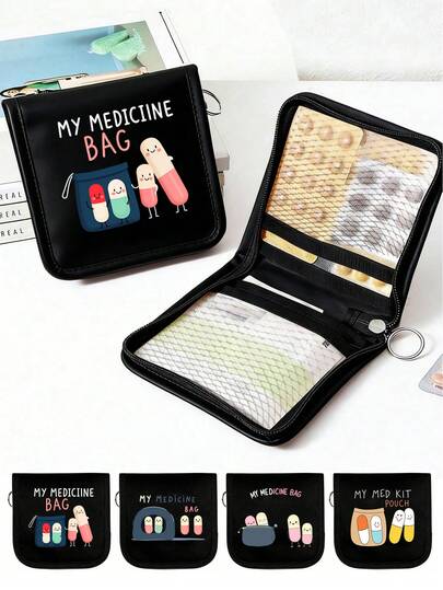 1pc Portable Medical Kit Printed With "My Medicane Bag" And Pill Pattern,Portable Camping Medicine Pouch,Compact First Aid Kit, Version Of Travel And Home Portable Storage Bag,Small Medicine Bag, Convenient Medicine Kit, Emergency Kit,Multiple Colors Available,For Daily/Outdoor/Travel,Back-To-School Essentials, Essential For Health - Conscious & On - The - Go Users, Must - Have Medical Accessory,Daily Healthcare Organizer
