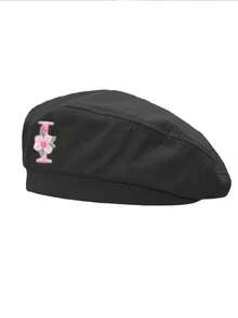 1 chiếc mũ beret nữ màu trơn, trang trí 26 chữ cái bằng ngọc trai, mũ thời trang thường ngày thanh lịch kiểu retro có thể điều chỉnh, quà tặng phong cách đường phố tối giản - màu đen - Xem 5