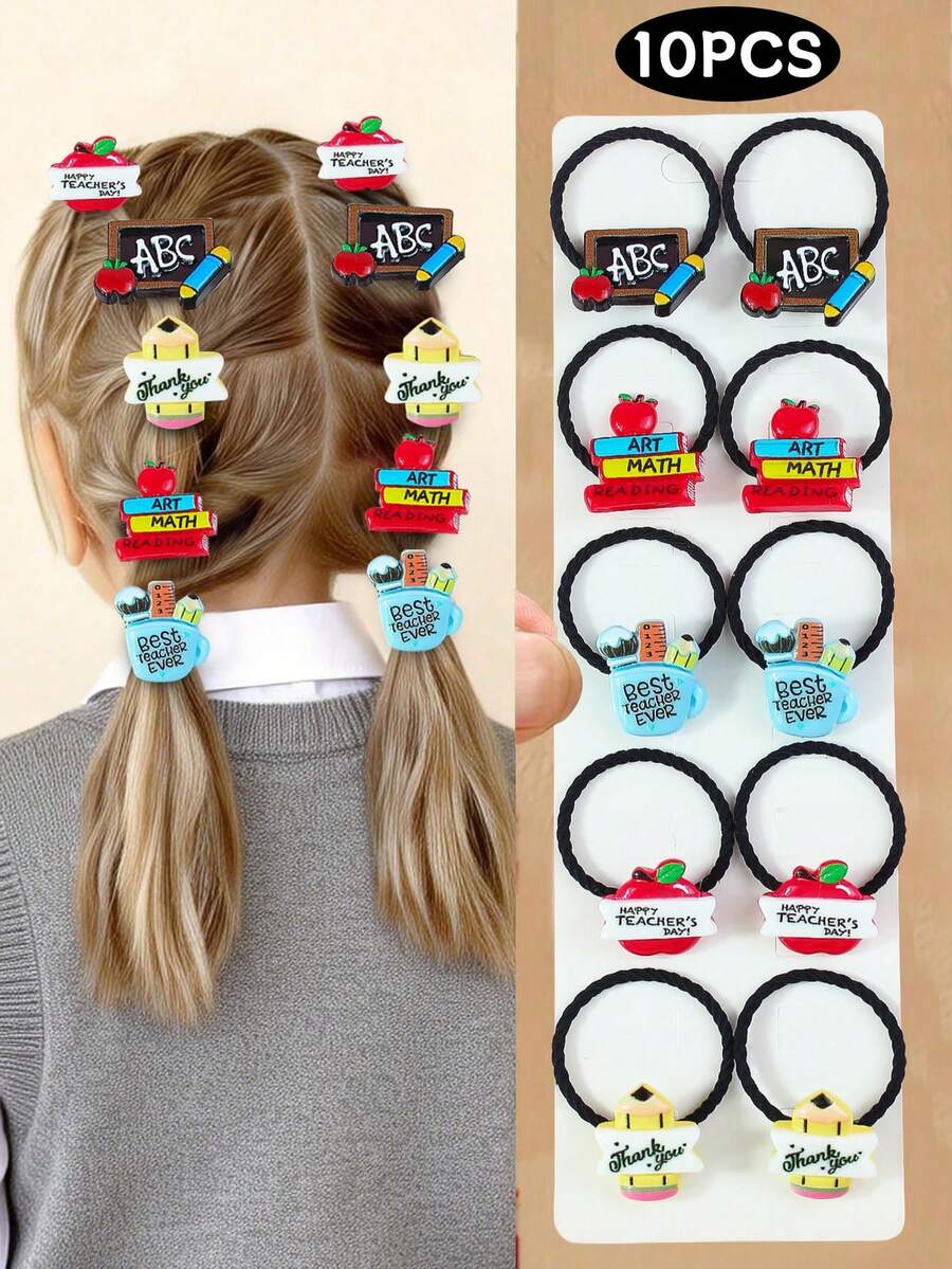 10个/包 女孩简约文具弹性发圈，适合日常使用 - 彩色 - 查看 1