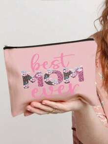 This "Best Mom" Canvas Cosmetic Bag, Ladies' Beauty Bag, Zipper Cosmetic Bag, Zipper Phone Bag, Pencil Case, Makeup Brush Holder, Zipper Linen Travel Bag, Lightweight Polyester Travel Beauty Bag Is An Ideal Gift For Mother's Day And Birthday For Daughters. - Multicolor - View 7