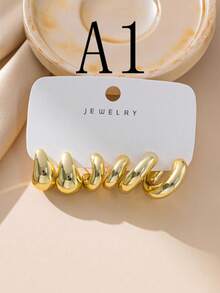 6-18pcs Luxury Gold Personalized Exaggerated CCB Earring Set - Yellow Gold - View 3