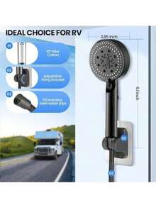 Shower Head With 5 Settings And 59-Inch Hose, Air Pressure Handheld Shower, Bathroom Tool Set, For Shower Use Only - Black-1pc - View 6