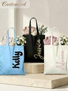 Custom Name Tote Bag Personalized Tote Bridesmaid Tote Wedding Gift Bag Bridal Party Tote Bachelorette Tote Reusable Gift Bag - Multicolor - View 3