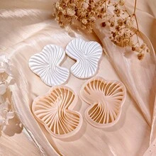 2pcs/Set Geometric Curve Faux Silk Texture Soft Clay Mold, Earring Jewelry DIY Pendant Shaping Mold - Apricot - View 1