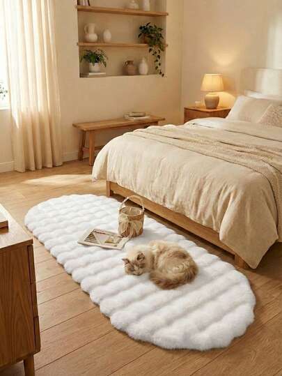 1pc Soft Fluffy White Shaggy Rug, Comfortable For Bedroom, Living Room, Study, Office, Entryway, As Floor Mat, Bedroom Carpet, Washable Non-Slip, Cute Carpet - Suitable For Indoor Year-Round Home Decor, Indoor Use, Luxury Minimalist Living Room Carpet, Asymmetrical Shape, Bedroom Carpet, Bedside Carpet, Faux Fur Carpet, Bathroom Carpet, Decorative Carpet, White Faux Fur Carpet, Doormat, Bedroom Decor, Gaming Mat, Home Decor, Autumn Home Decor