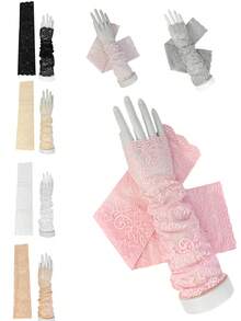 1 Pair Lace Arm Sleeves, Long Style, For Women, Summer Driving Sun Protection, Autumn/Spring - Multicolor - View 1