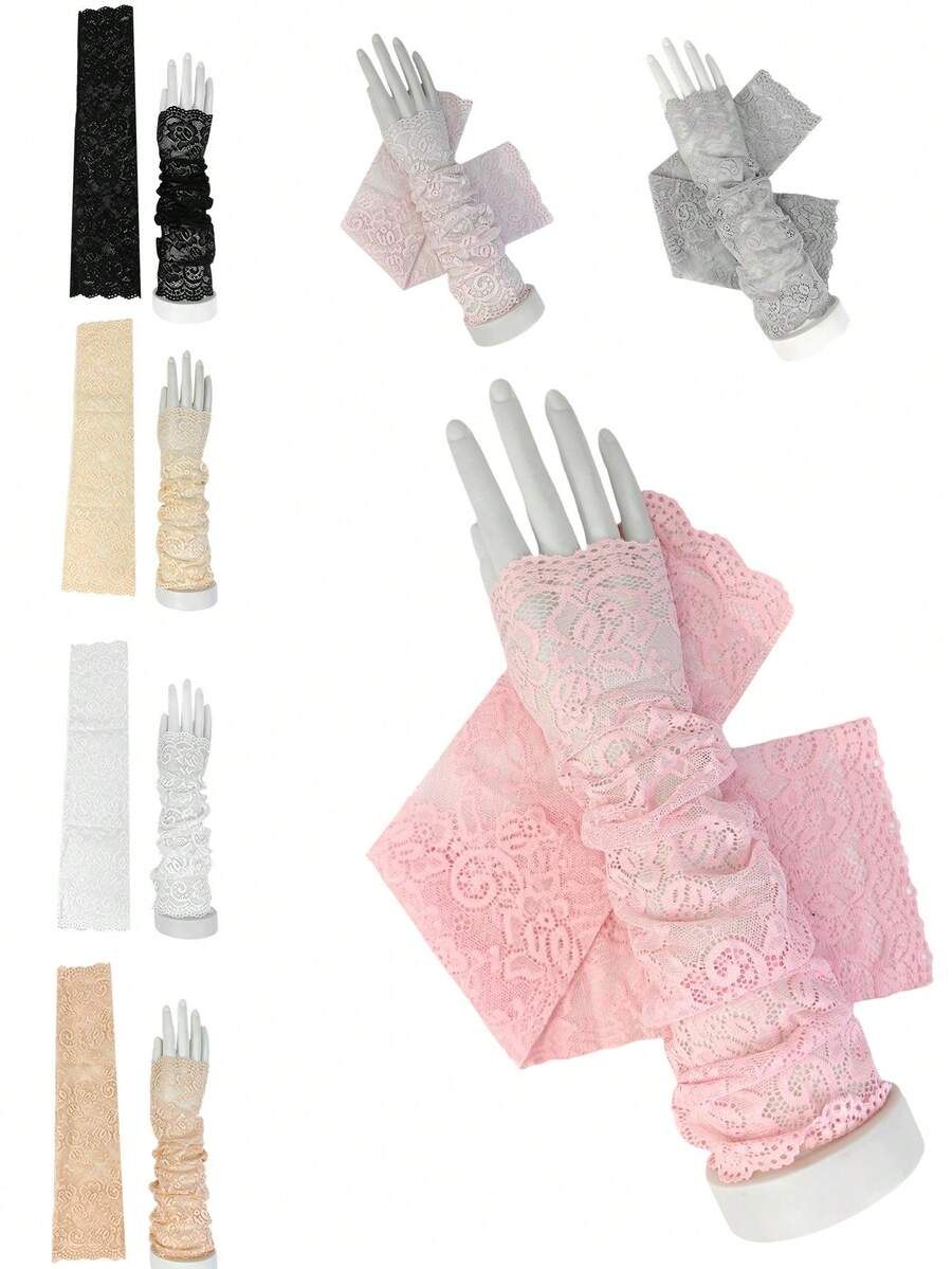 1 Pair Lace Arm Sleeves, Long Style, For Women, Summer Driving Sun Protection, Autumn/Spring - Multicolor - View 1