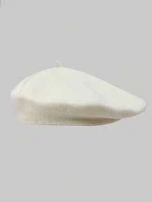 1顶女士贝雷帽，春秋南瓜贝雷帽，韩版女士休闲保暖羊毛帽 - 純色 - 查看 5