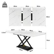 Telescopic Dining Table 120-160*80 Cm Extendable Dining Table Space-Saving Kitchen Table Black Crossed Iron Legs For Kitchen And Living Room White Marble Dining Table - White+Black1 - View 4