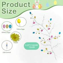 1个，5.2英尺72颗LED人造复活节树枝灯，USB供电，8种闪烁模式，柔软可弯曲，彩蛋花环，春季壁炉架装饰，DIY装饰灯，复活节彩蛋花环，春季壁炉架、桌子、门装饰 - 暖白光 - 查看 3