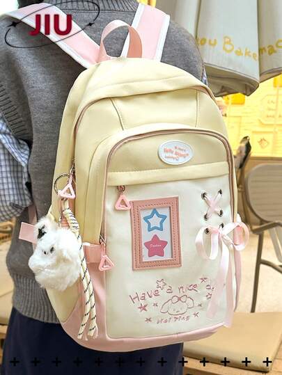 Multi-Compartment Preppy Style Bow-Tie Nylon Backpack Women Purse; A Laptop Backpack That Can Hold A 15.6-Inch Laptop; Multi-Pocket Lightweight School Bag; Large Capacity Travel Bag; Multifunctional Book Bag; Convenient Commuter Day Bag For Students, Junior High School, High School, Nurses, Teachers, Business People, Travel And Vacation, Business Trips, Daily Commutes, Shopping, Office, Dating, Hiking, Training, Work, Birthday Gifts, Holiday Gifts,