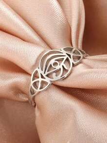 LIKGREAT 1pc Stainless Steel Hollow Geometric Horus Eye Ring, Minimalist Fashion Personalized Ring Jewelry, Exquisite Gift - Fashion Series - View 5