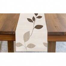 1pc Modern Brown Leaf Pattern Table Runner, Minimalist Leaf Table Decor Tablecloth, Daily Dining Table Decoration, Holiday Party Supplies - Multicolor - View 9