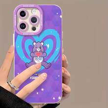 Las fundas para teléfono con diseño de Osito Amoroso Morado con corazones son compatibles con , Apple, VIVO, OPPO, , Transsion, ,  y Honor. Fabricadas en silicona TPU, ofrecen protección contra golpes y caídas. - Blanco - Ver 2