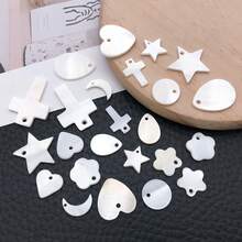 10/24Pcs Mixed Style Shell Charms - Heart Star Cross Moon Pendants For Bracelet & Keychain - White - View 6