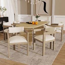 Deux chaises de salle à manger en bois massif, confortables et respirantes, idéales pour les salles à manger, les salons et les cafés. Style moderne, revêtement en lin, couleur naturelle. - Blanc - Voir 4