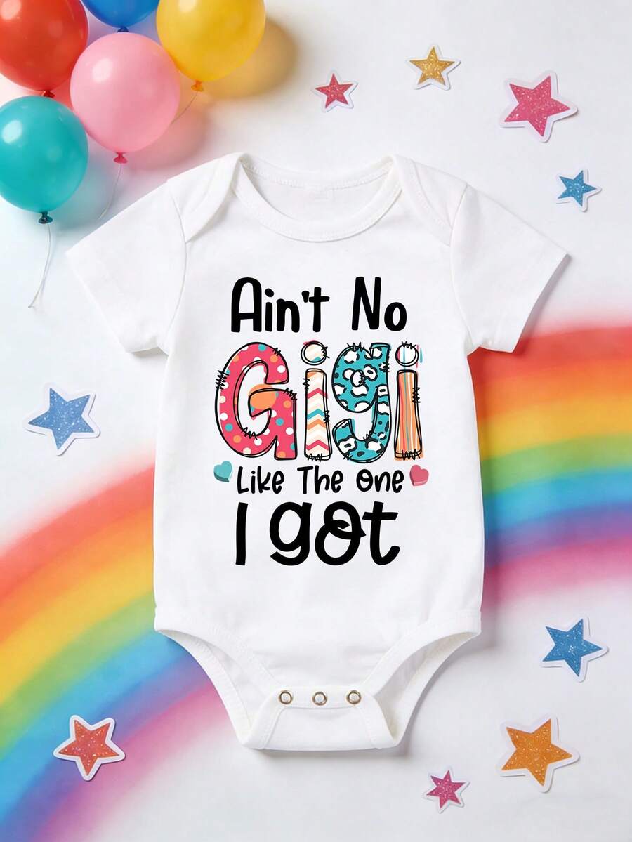 Infant "Ain't No Gigi Like The One I Got" Graphic Bodysuit, Breathable Cotton Short Sleeve Romper, Cute All-Match Outfit For Newborns,Perfect For Grandma's Day & Everyday Style - 白色 - 查看 1