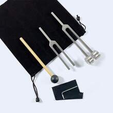 1pc 128Hz, 136.1Hz, 256Hz Tuning Forks With Rubber Mallet And Carrying Pouch - Silver - View 4