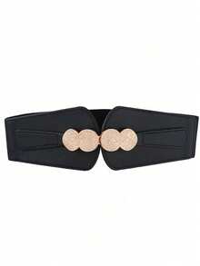 1pc Women's Black Minimalist Basic Elastic Wide Waist Belt, Suitable For Halloween Party Or Daily Outfit Matching - Black - View 3