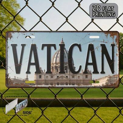 1pc Vintage Metal Plaque - Vatican City Logo & St. Peter's Basilica Emblem Wall Decor, Retro Signage, Suitable For Home, Office, Man Cave - Italian Text & Vatican Flag Colors, Ideal Gift For Travelers & Catholic History Enthusiasts, 2D Flat