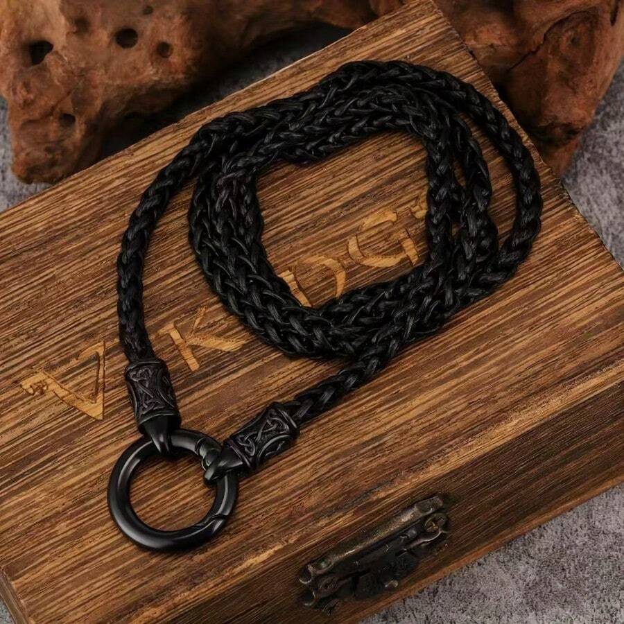 4mm Braided Snake Bone Design Men's Fashion Dragon Bone Necklace - Minimalist Jewelry Gift, Best For Gifting - Black - View 1