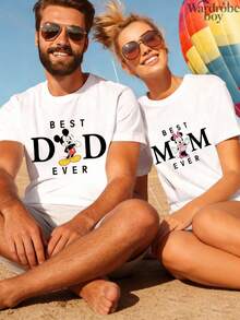 1PC Disney Printed T-Shirt,Disney Mickey And Minnie Couple Outfits T-Shirt,Father's Day And Mother's Day T-Shirt, Gift For Parents,High-Quality Pure Cotton T-Shirt,Suitable For All Seasons, Comfortable And Breathable| Exquisite Design | The Best Choice For Giving Gifts - 白人 - 查看 1
