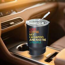 30oz Stainless Steel Tumbler Black White Options,  I Like Coffee My Cavapoo And Maybe 3 People Graphic Cups, Insulated Travel Coffee Mug With Lid And Straw , Double Wall Vacuum Reusable Travel Cups, Funny Birthday Party Gift For Women & Men - 黑色 - 查看 2