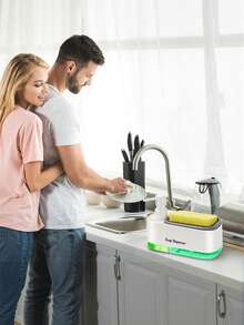 Juego de dispensador de jabón de cocina 2 en 1, incluye dispensador de jabón líquido, espumador de jabón para platos con soporte para esponja, organizador de cocina, almacenamiento para encimera del fregadero, suministros de limpieza para cocina y baño - A - Ver 7