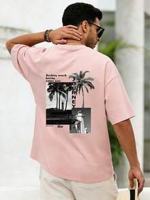 Men's Loose Casual T-Shirt - Hawaii Beach Fashion Short Sleeve Top - Pink - View 1