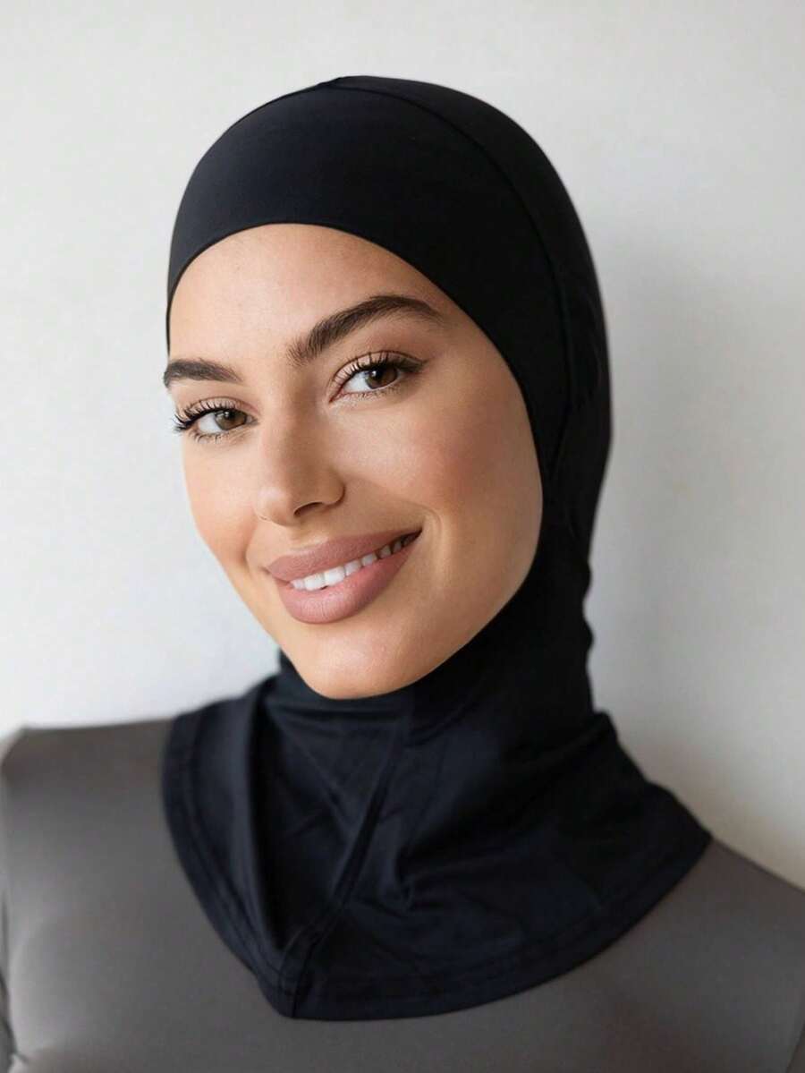 1件装女士时尚纯色大号弹力下巴带脖套围巾 - 黑色 - 查看 1