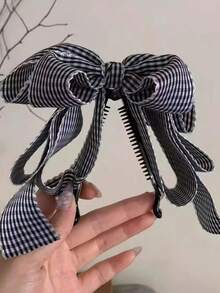 Women's Sweet Plaid Bow Hair Clip, Elegant Banana Clip Hair Accessory - Multicolor - View 3