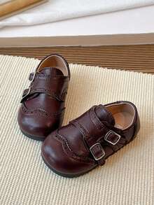 1 Pair Unisex Fashion Casual Children Shoes, Girls Princess Shoes, Versatile Stylish Toddler & Little Kid Hook And Loop Dress Shoes - Brown - View 3