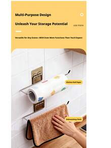 1pc, 2pcs Kitchen Paper Towel Holder, Household Lazy Rag Rack, No-Drill Wall-Mounted Creative Roll Paper Rack, Plastic Wrap Storage Rack - Cleaning Cloth Holder + Gray Double Metal Sheet (1 Piece) - View 5