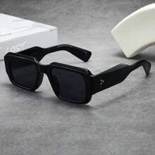 1pc Men's Square Thick Frame High Quality Personalized Minimalist Fashion Glasses, Suitable For Travel, Casual, Party, Beach, Daily Decoration - Classic Black Frame With Gray Trim - View 3